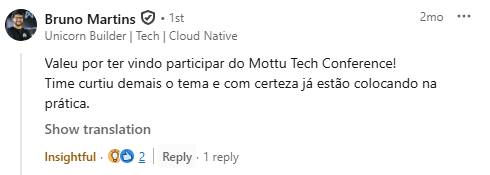 Depoimento de Bruno Martins (Mottu) sobre palestra de Vinicius Lana